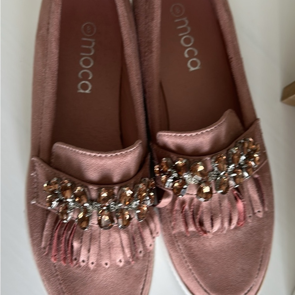 Pink Suede Slip-On Sneakers with Tassels - Picture 3 of 5